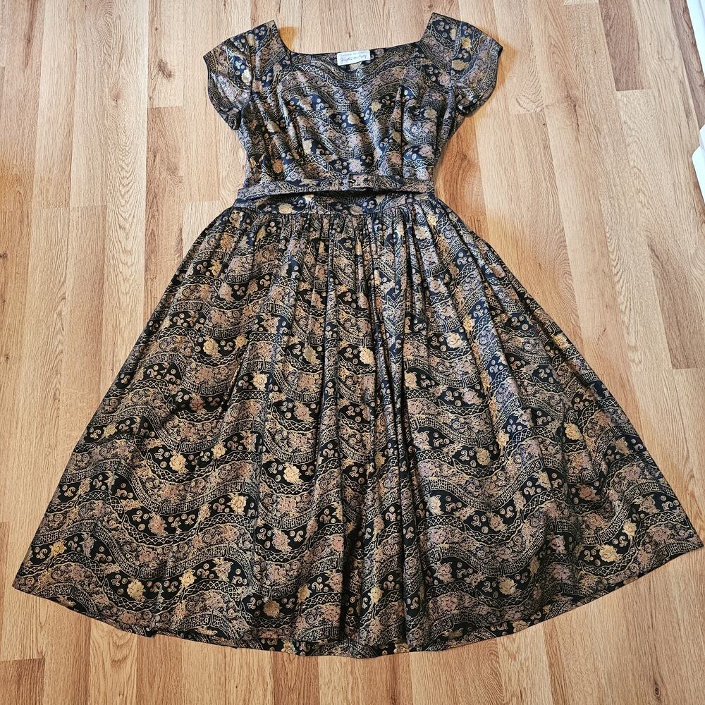 1960s Vintage Justin McCarty Full Skirt Crinoline Party Tea Dress w/Belt Size M